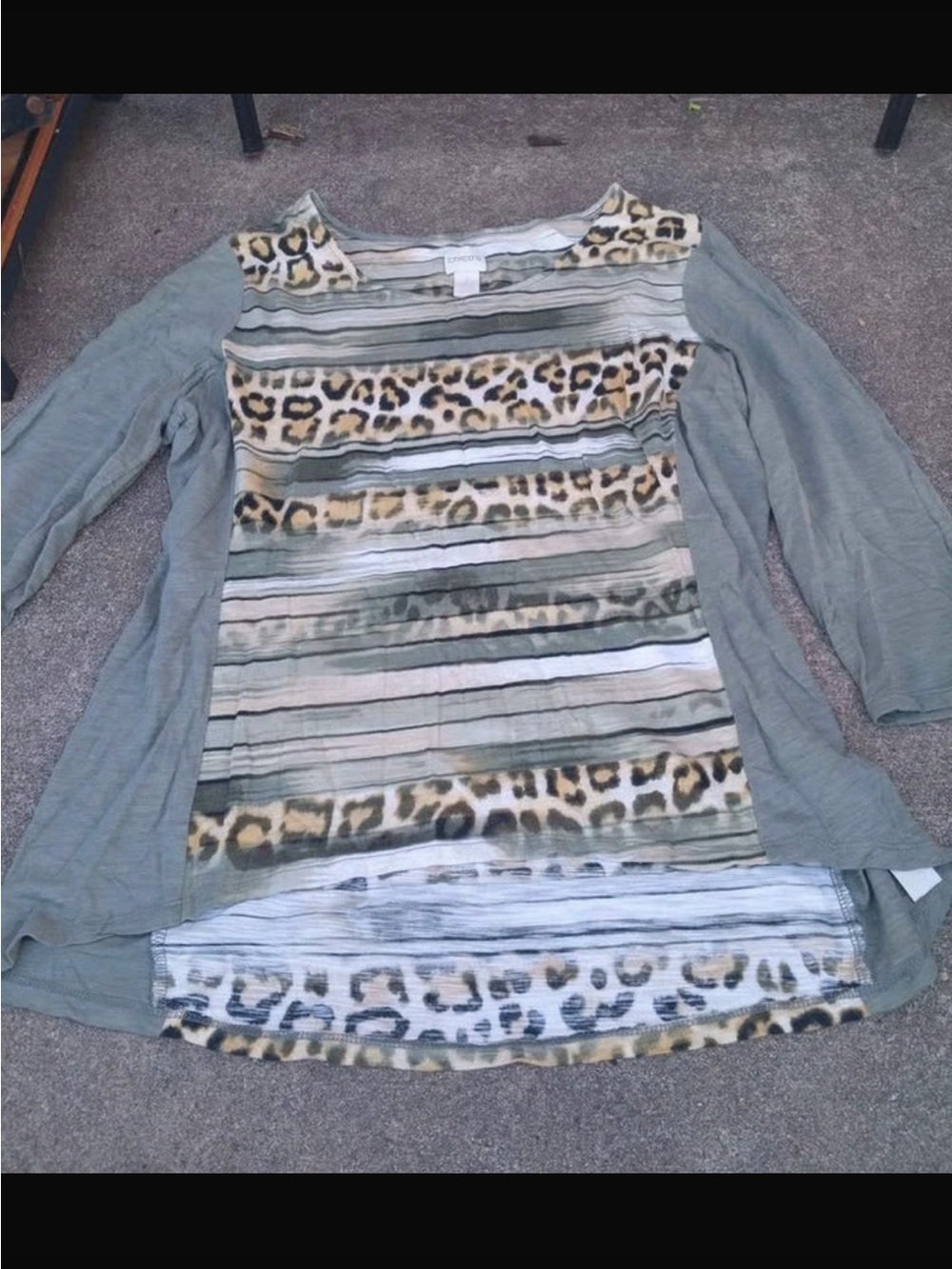 Chico's Olive Green Layered Leopard & Striped Scoop Neck Top